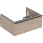 Mueble bajo Geberit iCon para lavabo, con un cajón: Ancho de lavabo=60cm, Cuerpo y frontal: encina/melamina con textura de madera, Tirador: lava/con pintura polvo al horno mate